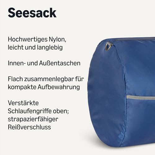 Amazon Essentials 82,3cm extra große faltbare Nylon-Reisetasche für Reisen/Aufbewahrung mit Reißverschlusstaschen, 150l, 22,7kg Tragkraft, marineblau (früher Amazon Basics)