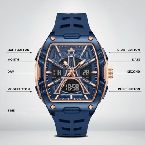 Image of V2A Impact 48mm Analog Digital Watch for Men | 3D Tower Dial Design | Alarm Stopwatch Day Date 12 /24 Hr | TPU Strap | 50M Water Resistant | Gift for Mens