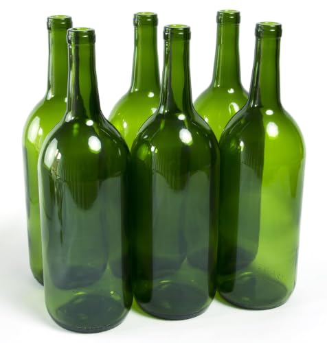 North Mountain Supply 1.5 Liter Glass Bordeaux Wine Bottle Flat-Bottomed Cork Finish - Case of 6 - Champagne Green image 2