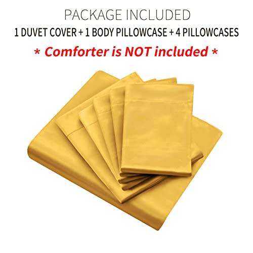 Image of Ersmak 6 Pieces Satin Duvet Cover Full /Queen Size Luxury Silky Bedding Duvet Cover Set with 1 Soft Duvet Cover, 4 Queen Pillowcases and 1 Body Pillowcase, Gold