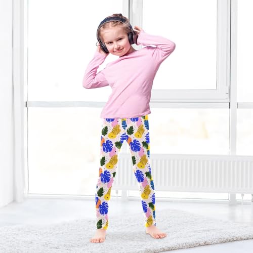 Bright Color Leaf Design Girls Leggings Soft Stretch Workout Yoga Dance Pants for Kids Casual Tights4
