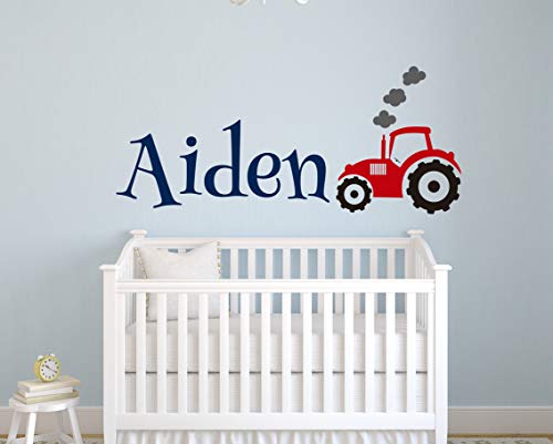 Tractor Name Wall Decal - Tractor Wall Decal - Custom Name Decal - Nursery Wall Decal - Baby Boy Room Decor Vinyl Wall Decal (34"W x 12"H)