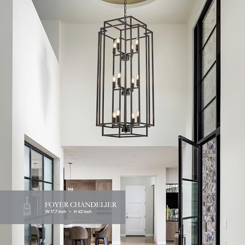 Salaiwei 12-Light Lantern Tiered Pendant Light Fixtures, Black Metal Farmhouse Chandelier Hall Foyer Hanging Chandelier for Kitchen Island Dining Room Living Room Foyer Entryway, Black by Salaiwei - Used condition - Image 6