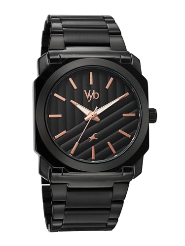 Image of Fastrack Vyb Challenger with Quartz Analog Black Dial Black Stainless Steel Strap Watch for Men - FV30045NM01W