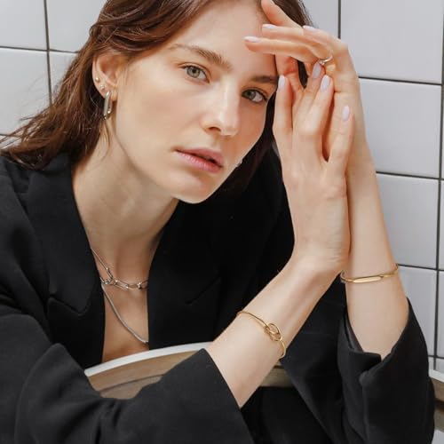 Surgical Steel 14K Gold Plated Forever Love Knot Infinity Bangle Cuff Bracelets for Women | Adjustable Gold Bangle Bracelet Waterproof Non Tarnish Hypoallergenic4