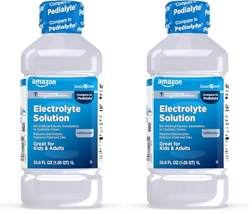 Amazon Basic Care Oral Electrolyte Solution, Unflavored, 33.8 Fl Oz (Pack of 2)