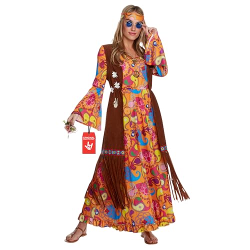 Morph Hippie Kostüm Damen, Hippie Kleid, 70er Jahre Outfit Damen, Schlagermove Outfit, Schlagermove Kostüm, 60er 70er Jahre, Fasching, Karneval - M