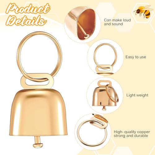 Image of Goat Collar with Bell, Sheep Grazing Copper Bells and Adjustable Nylon Collar Set Loud Bronze Bell for Summer Small Farm Animal Sheep Cow Dog Accessories Gift(Bee)