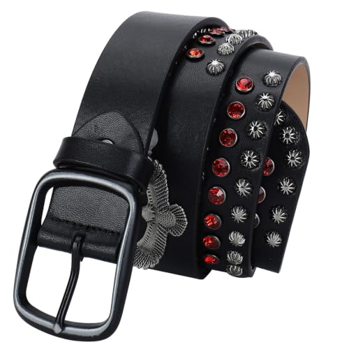 Ceinture en cuir cloutée avec rivets robustes et boucle rétro rock