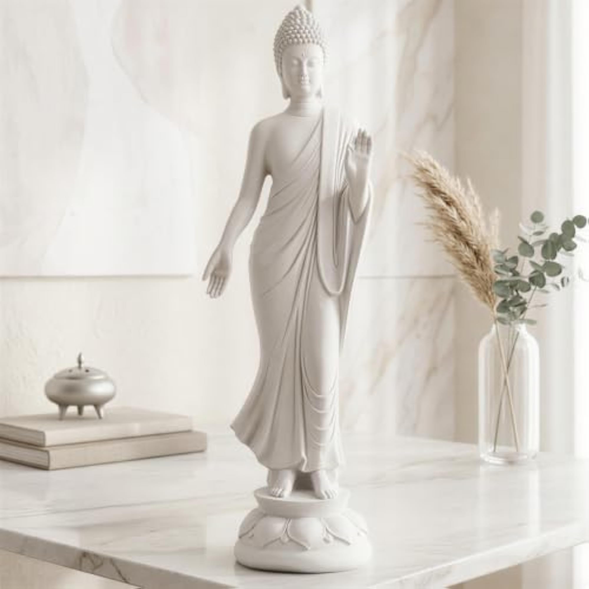 Buddha Idol Statue for Home Decoration, White