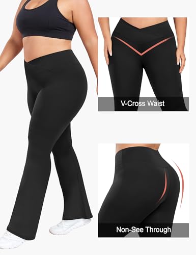 FOREYOND Plus Size Flare Leggings for Women V Crossover High Waist Yoga Pants Bootcut Bell Bottom Workout Leggings2