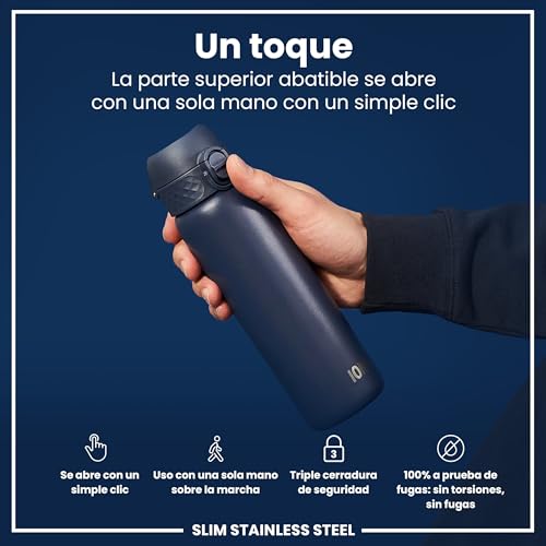 Miniatura 3 de ion8 Botella Agua Inox Ligero, 600ml, Sin Aislamiento, a Prueba de Fugas, Fácil de Abrir, Cerradura Segura, Aptas para Lavavajillas, Fácil de Limpiar, Resistente a Rayones, Azul Marino Ceniza