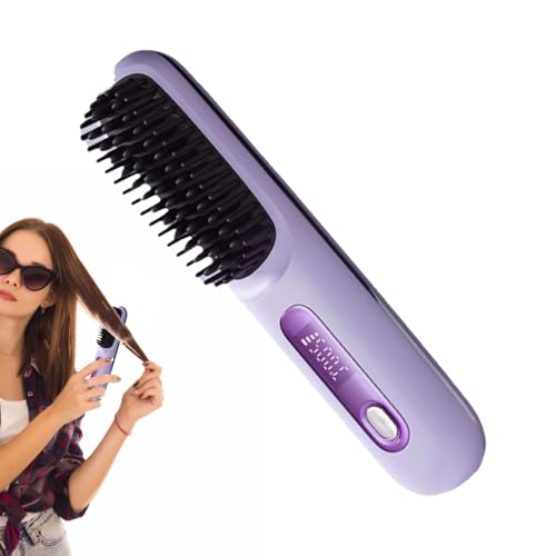 Plancha De Pelo Con Peine Caliente - Peine Alisador Calentado, Plancha De Pelo | Peine Para Alisar El Cabello Con 3 Modos, Cepillo Alisador De Cabello Inalámbrico | Cepillo Alisador Con Pantalla LED,