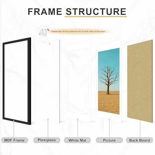 Picrit 18x24 Black Poster Frame 7 Pack, Display Pictures 16 x 20 Picture with Mat or 18 x 24 without Mat for Horizontal or Vertical Wall Mounting, Wall Gallery Photo Frames