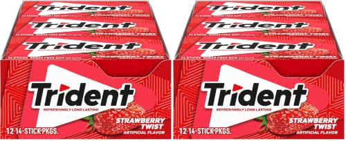 Image of Trident Strawberry Twist Sugar Free Gum, 14 Sticks, 26 g, 14 Count, Pack of 24