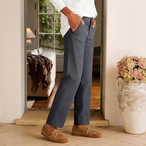 Pantalon en lin robe pour femme jambe large boutonné été - 6