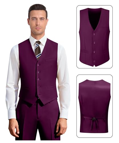 Image of Men's 3 Piece Slim Fit Suit Set, Two Button Blazer Solid Jacket Vest Pants Wedding Business Suit