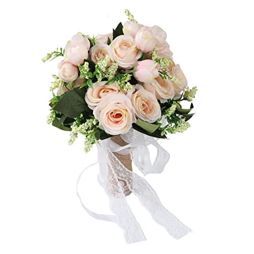 TOPINCN Wedding Bouquet For Bride Artificial Bridal Bouquet Holder Lifelike Holding Flowers Elegant Decorative Bridal Bouquet For Wedding Photography (Champagne)