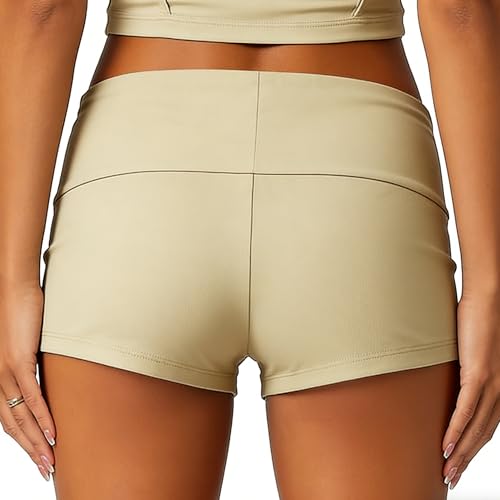 Image of KMBANGI Womens Fold Over Shorts Elastic Waist Y2k Lounge Shorts Foldover Cute Pajama Micro Bottoms Mini Shorts Sleepwear