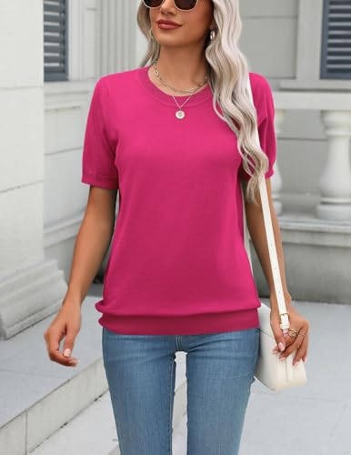 Image of Zeagoo Womens Summer Short Sleeve Tops Crew Neck Lightweight Pullover Sweaters Loose Dressy Casual Blouse Basic Clothes