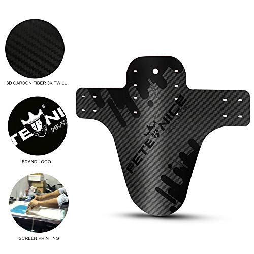 FETESNICE 2 Pcs Mountian Bike Fender,MTB Mudguard,Front and Rear Bicycle Fender,Fits 26", 27.5", 29", Plus Size and Fat Bike Wheel Sizes(Carbon Fiber Veins-Black) - Thumbnail 2