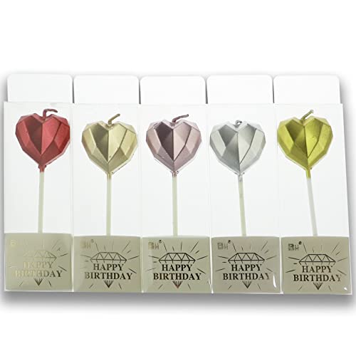 Knchy 5 Pack Heart Shaped Birthday Candles, Creative 3D Sparkler Candle Romantic Cake Decoration Supplies For Kids Adults, Multicolor Cake Topper Candles For Birthday Party Wedding Valentine's Day #TOP5