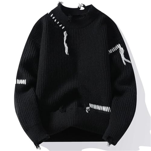 Men Hip Hop Knit Pullovers Loose Streetwear O-Neck Pullover Sweaters 5