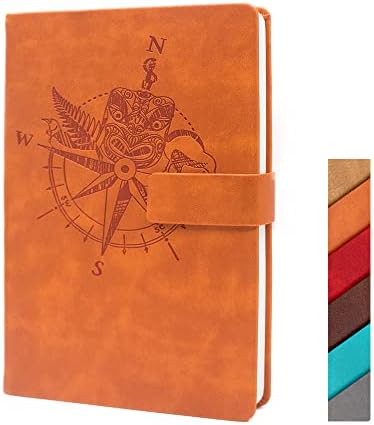 PU Leather Hardcover Journal Notebook, Totem Compass Old Looking Diary Magnet Flap 8mm Lined Pages with bookmarks, A5 5.8'' x 8.5''