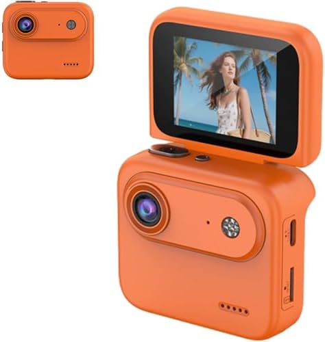 Mini Sports Camera, 4K Ultra Clear Vlog Recorder with Anti-Shake, 143 ° Wide-Angle, Flip Screen Stabilization, Tiny Action Cam for Travel & Content Creators (Orange)
