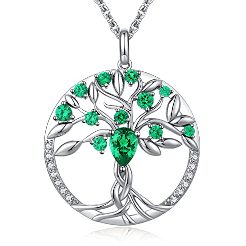 Collar Arbol De La Vida para mujer de oro blanco de 18k elegante y brillante