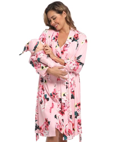 Image of Mommy Robe Set for Maternity with Matching Swaddle Blanket, Delivery Labor Gown Robe for Hospital Women Dress