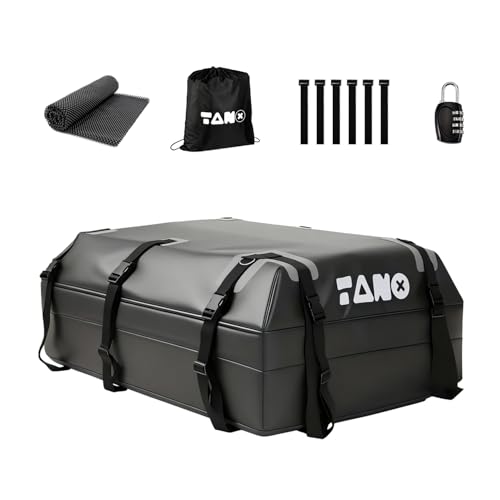 TANX Car Roof Bag - 21 Cubic Feet Rooftop Cargo Carrier, 100% Waterproof for All Cars with/Without Roof Rack, Includes Anti-Slip Mat, 12 Reinforced Straps, 6 Door Hooks, Luggage Lock & Storage Bag