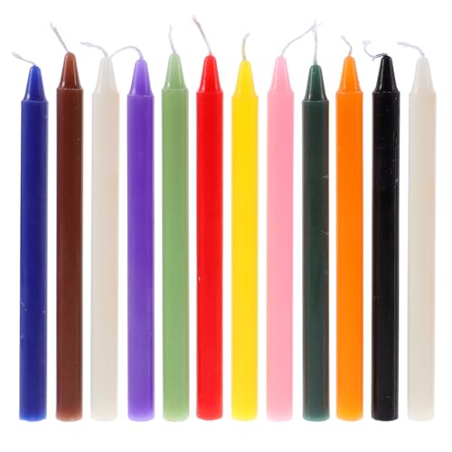 HOMSFOU 12Pcs Candele Coniche Colorate, Incantesimo Carillon Candele, Colori Assortiti Spell, Piccolo antigoccia per Carillon, Lunghe Accese Per Rituali Preghiera Compleanni Meditazion