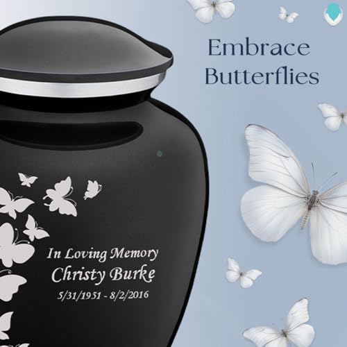 Image of Geturns Embrace Adult Custom Butterfly Cremation Urns for Human Ashes I Black Large Funeral Urn for Female and Male I 200 lbs