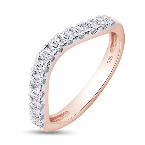 Savearth Diamonds 0.33 Ct Ghi 2Mm Moissanite Lab Created Diamond Half Eternity Curved Wedding Band In 14K Rose Gold Over Sterling Silver For Women-5.5 #TOP1