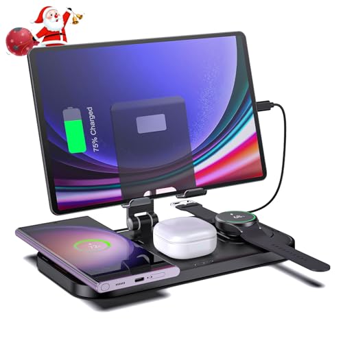 Wireless Charger for Samsung, 4 in 1 Charging Station for Samsung, Foldable Charging Stand for Galaxy S25 Ultra/S24/S23/Z Fold 7/Flip7/Note 20/Galaxy Watch 8/7/6/5 Pro/Galaxy Buds Pro3/Android/Tablet