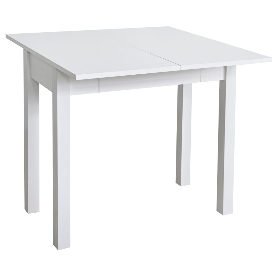 Mesa Cocina Plegable Extensible Cocina - Pequeña con Cajón y Cubertero - Mesa Libro Medidas: 80x40 / 80x80 cm. (Blanco)