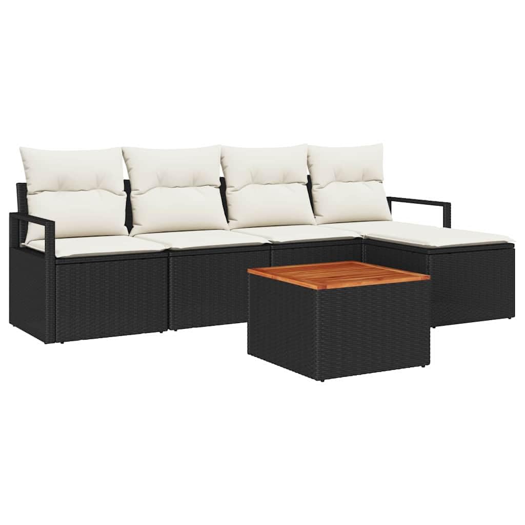 Ensemble de canapé de jardin en polyrotin noir moderne 6 pièces avec coussins de luxe