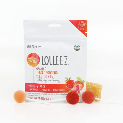 Lolleez Organic Sore Throat Soothing Pops For Kids Strawberry Orange Mango, Variety Pack, Watermelon, 21 Count #TOP1