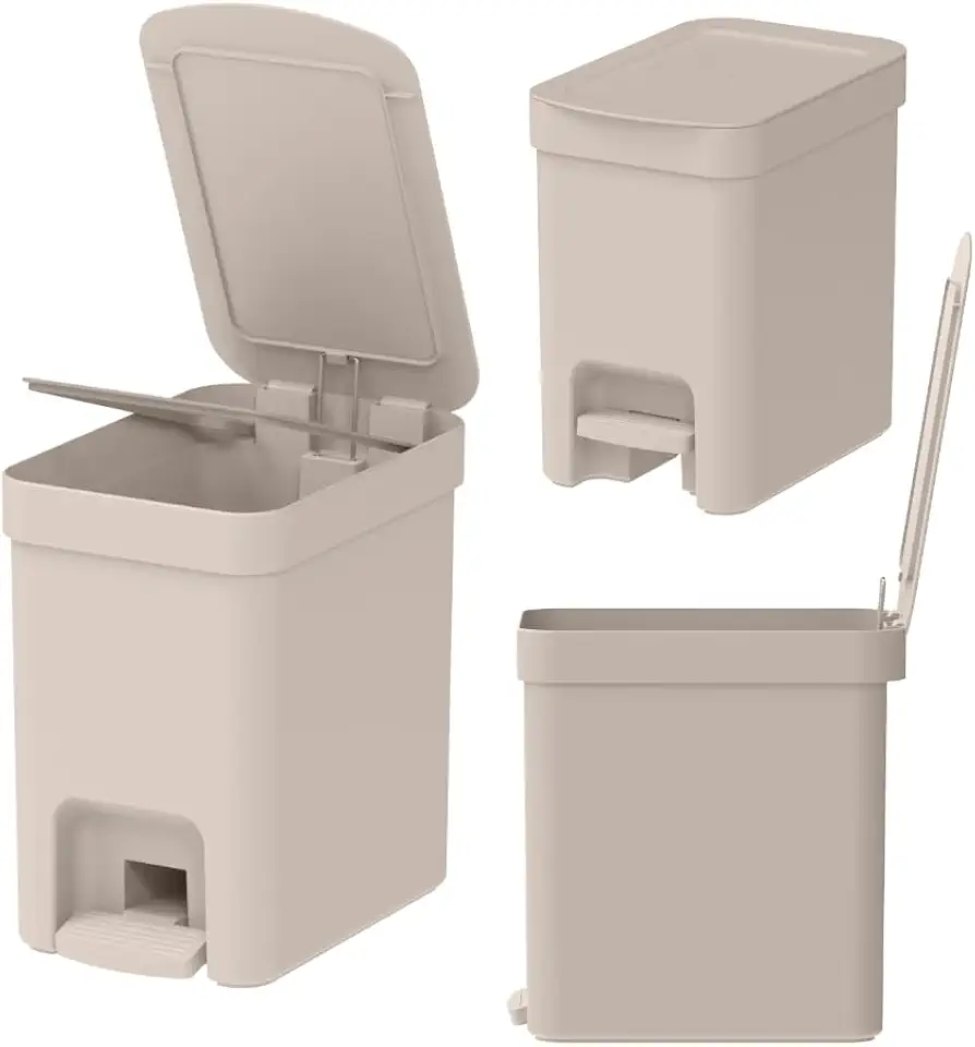 " Lixeira para banheiro lavabo escritório pia area externa OU Trium 06 litros bege - Lixeira de banheiro com esconde saco lixeira quadrada Lixeira com pedal Lixeira bege "