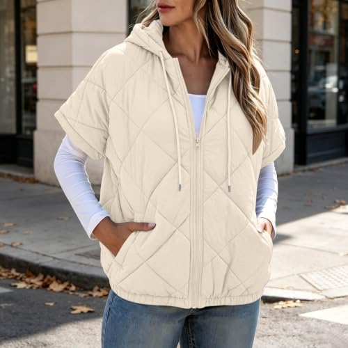 Womens Puffer Vest Zip Up Short Sleeve Hooded Puffer Vest Quilted Jacket - image 6