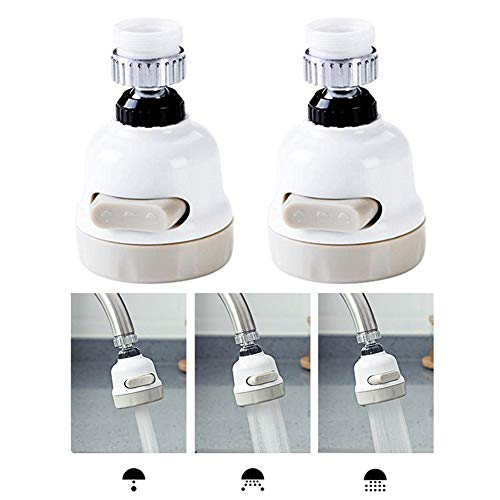 Movable Kitchen Tap Head, 360° Rotatable Water Spray ABS Sink Faucet Spray Head Tap,Splash Filter Water Saving Pressurization Nozzle Bubbler Connector, 3 Modes Adjustment (Pack of 2,White)