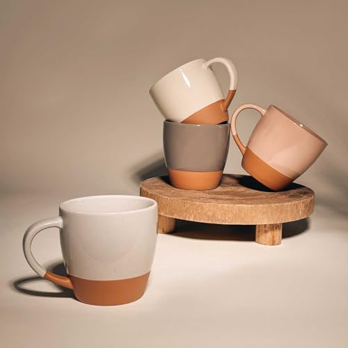 Mora Ceramic Large Latte Mug Set of 4, 16oz - Microwavable, Porcelain Coffee Cups With Big Handle - Modern, Boho, Unique Style For Any Kitchen. Microwave Safe Stoneware - Assorted Neutrals - Image 6