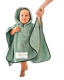 ULLENBOOM Badeponcho Baby, Frottee aus 100% Baumwolle (OEKO-TEX zertifiziert) und Made in EU - Ideal als Badetuch und Bademantel für Kinder und Babys von 1-3 Jahren, Salbeigrün
