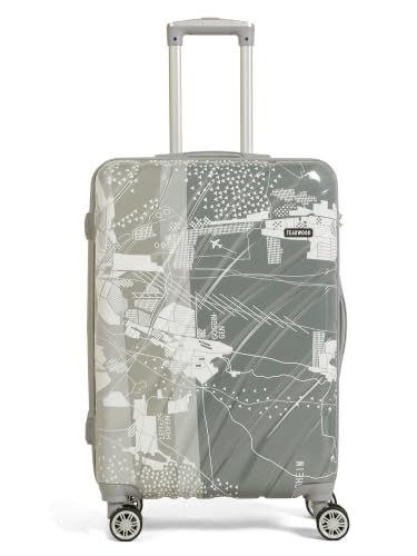 Image of Teakwood Premium Polypropylene Hard Case Printed Trolley Bag, Lightweight Unbreakable Luggage, 360 Dual Spinner Wheels, Side Combination Lock, Smooth Glide,Grey, Medium