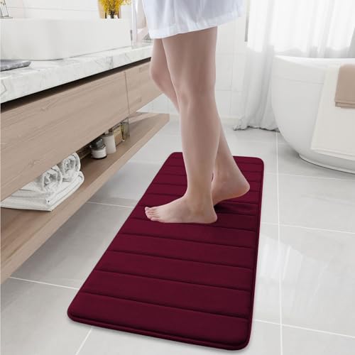 Image of Buganda Memory Foam Soft Bath Mats - Non Slip Absorbent Bathroom Rugs Rubber Back Runner Mat for Kitchen Bathroom Floors 16 inchx47 inch, Wine Red