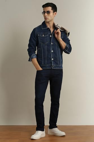 Image of Peter England Men's Slim Tapered Jeans | Denim | Casual Wear | Modern Fit