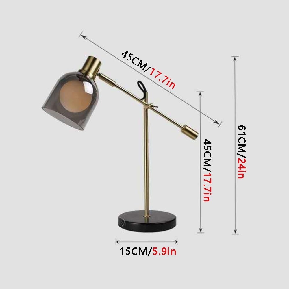 Nowoczesna lampa biurkowa z kloszem z dmuchanego szkła i marmurową podstawą, regulowana lampa wtykowa do sypialni, biura, biblioteki, gabinetu