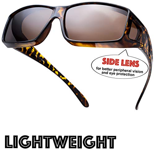 Image of The Fresh High Definition Polarized Wrap Around Shield Sunglasses for Glasses - Leather Eyeglasses Case