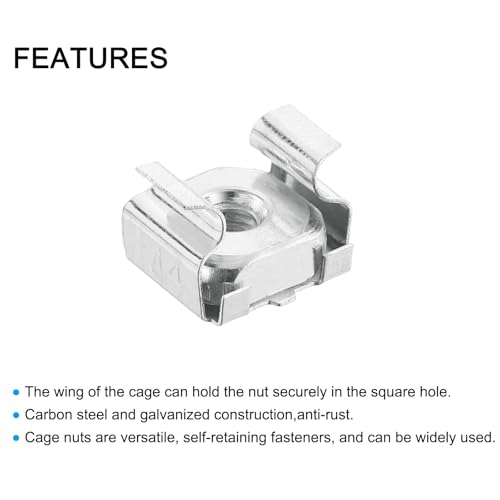 QUARKZMAN M4 x 0.7mm Käfig Mutter 5Stk Einrastbar Käfig Muttern Karbonstahl Verzinkt Beschichtet Metrische Mutter für Server Rack Schrank Silber